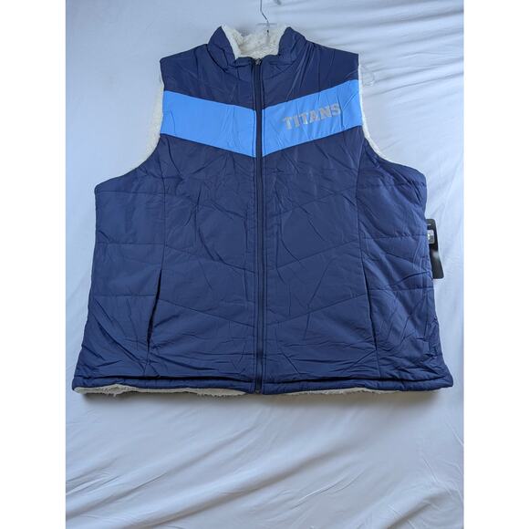 NFL Tennessee Titans Womens S Blue White Faux Fur Reversible Vest Full Zip NWT - Picture 1 of 12